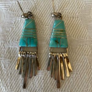 Turquoise inlay and silver earrings